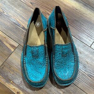 Ariat Turquoise Floral Tooled Leather Slip-Ons